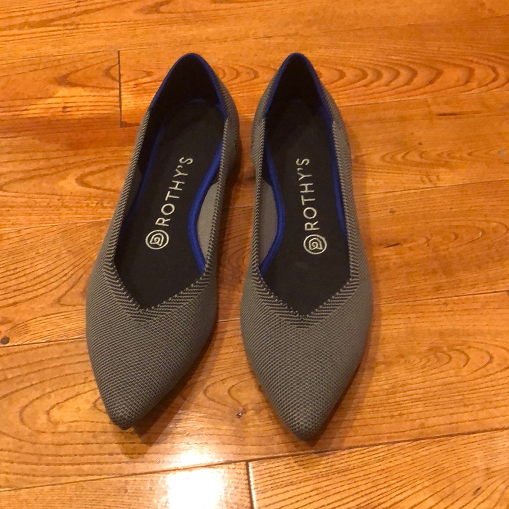 Rothy's Gray Flats with Blue Trim
